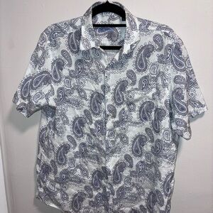 Tasso Elba Men's Paisley Shirt - White and Blue L